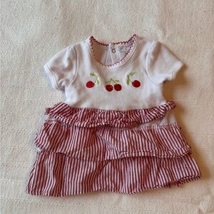 Laura Ashley 6-9 Month Cherry Embroidered Baby Dress - White & Red